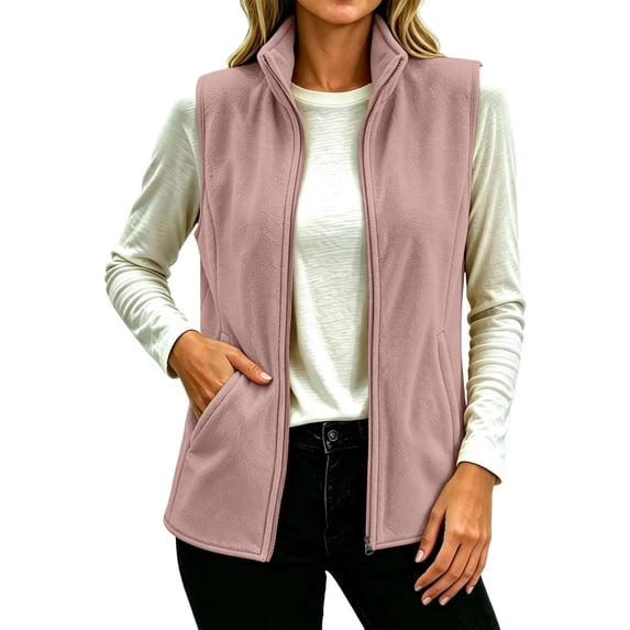 Sevevn Womens Winter Fleece Vest Jacket Full‑Zip Sleeveless Layering Gilet with Pockets Pink M