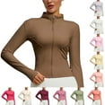 thumbnail image 1 of Sevevn Womens Zip Up Athletic Jacket Long Sleeve Slim Fit Yoga Running Fitness Track Top Lightweight Workout Sportswear Coffee S, 1 of 3