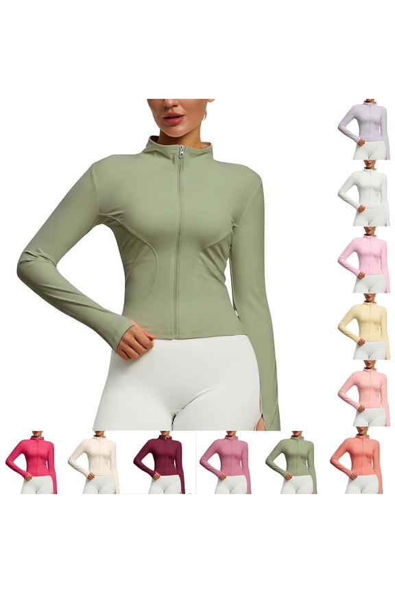 Womens Zip Up Athletic Jacket Long Sleeve Slim Fit Yoga Running Fitness Track Top Lightweight Workout Sportswear Green XXXL