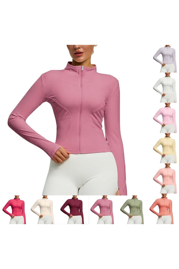 Womens Zip Up Athletic Jacket Long Sleeve Slim Fit Yoga Running Fitness Track Top Lightweight Workout Sportswear Pink S