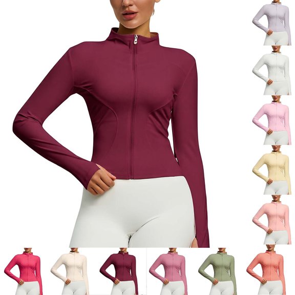 Sevevn Womens Zip Up Athletic Jacket Long Sleeve Slim Fit Yoga Running Fitness Track Top Lightweight Workout Sportswear Red M