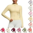 thumbnail image 1 of Sevevn Womens Zip Up Athletic Jacket Long Sleeve Slim Fit Yoga Running Fitness Track Top Lightweight Workout Sportswear Yellow S, 1 of 2