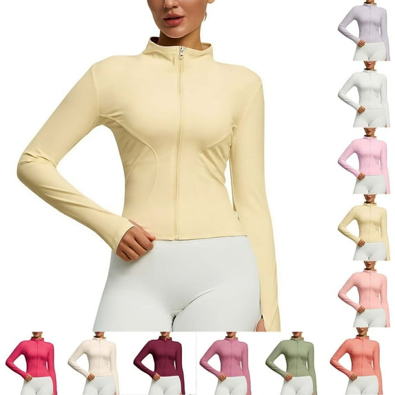 Sevevn Womens Zip Up Athletic Jacket Long Sleeve Slim Fit Yoga Running Fitness Track Top Lightweight Workout Sportswear Yellow S