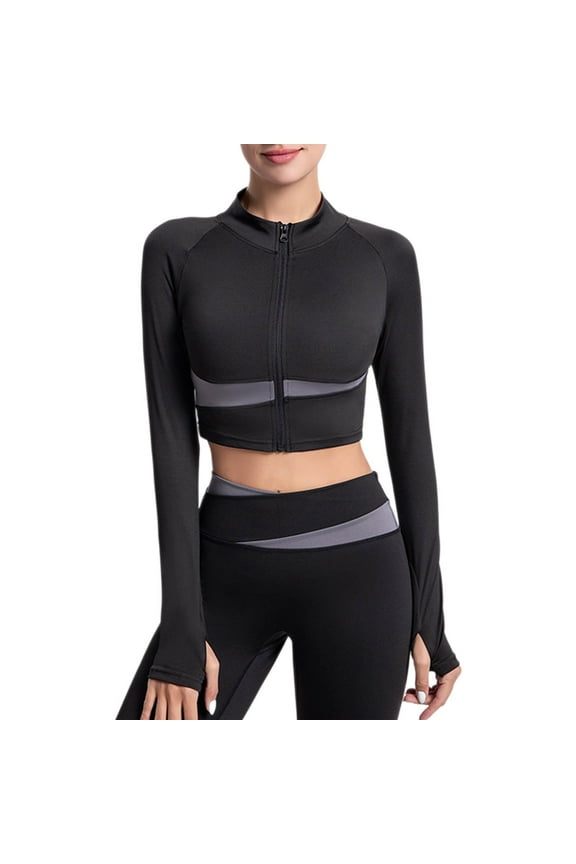 Womens Zip Up Workout Jackets Lightweight Athletic Slim Fit Track Jacket with Inner and Outer Pockets and Thumb Holes