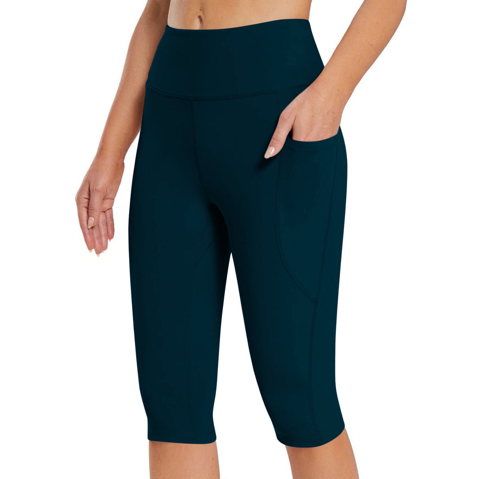 Sevevn Yoga Pants for Women Women's Knee Length Leggings High Waisted Yoga Workout Exercise Capris For Casual Summer With Pockets Flash Deals