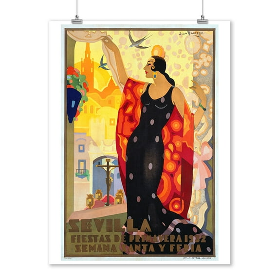 Sevilla - Fiestas de Primavera Vintage Poster (artist: Balcera) Spain c. 1932 (9x12 Art Print, Wall Decor Travel Poster)