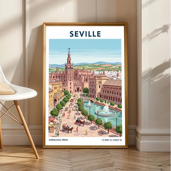 Seville Architecture Print: Vintage Spanish Cityscape Art, Unframed Poster Size 8x12
