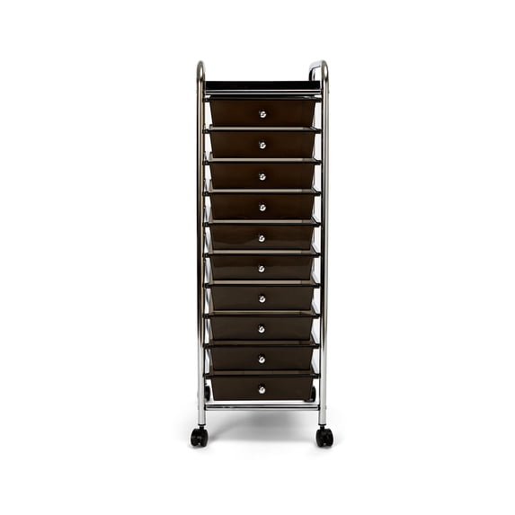 Seville Classics 10-Drawer Organizer Cart with Tray, Black