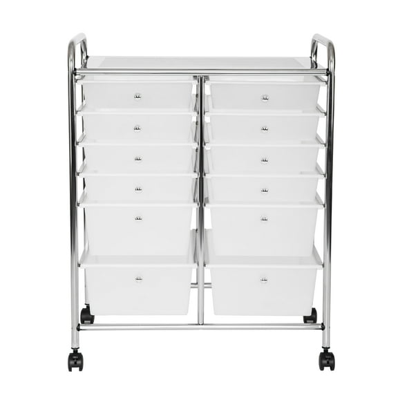 Seville Classics Rolling Utility Organizer Storage Cart, for Home Office, School, Classroom, Scrapbook, Hobby, Craft, 12 Drawer, Frost White