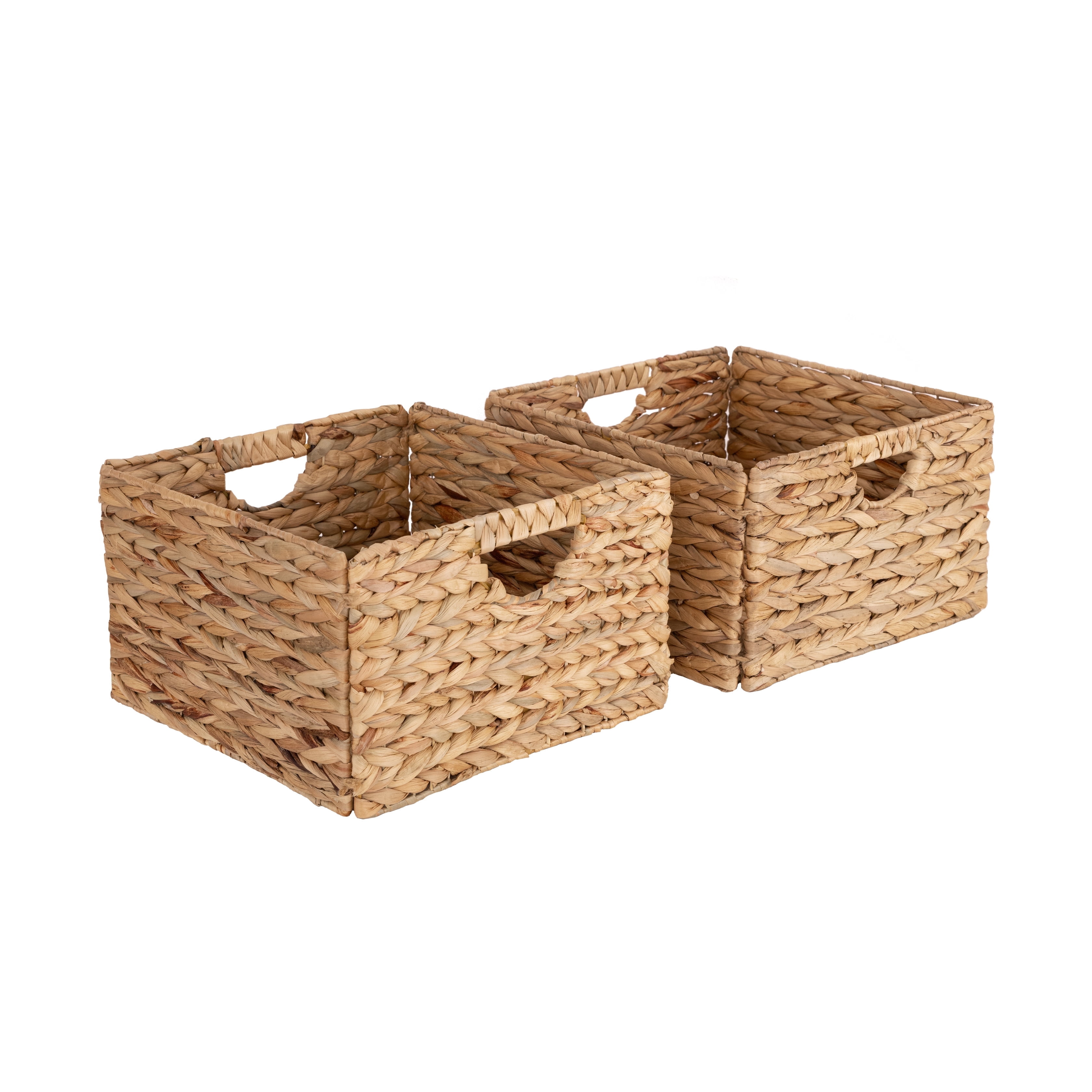 Natural Woven Hyacinth and Steel Square Storage Basket Set