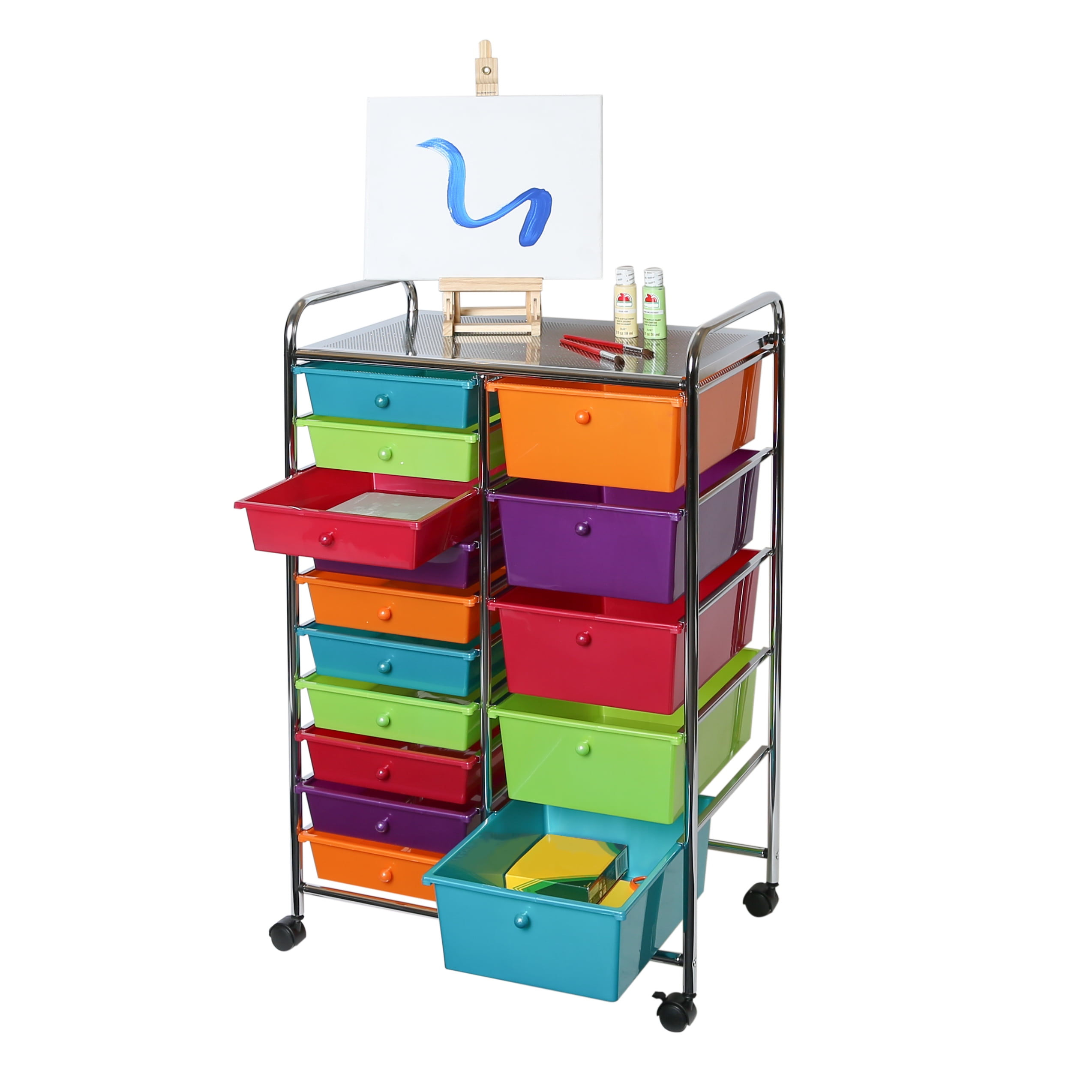 Seville Classics 15Drawer Organizer Cart, Pearlescent MultiColor