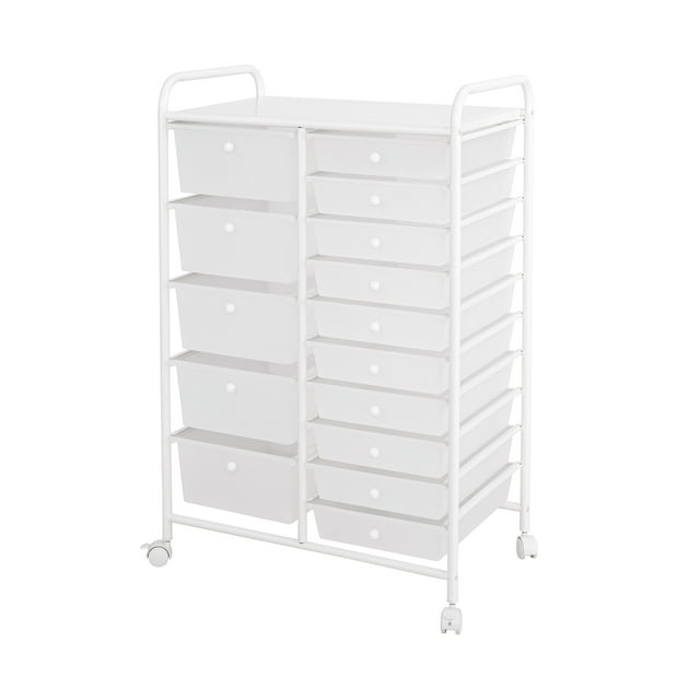 Seville Classics 15-Drawer Organizer Cart, White