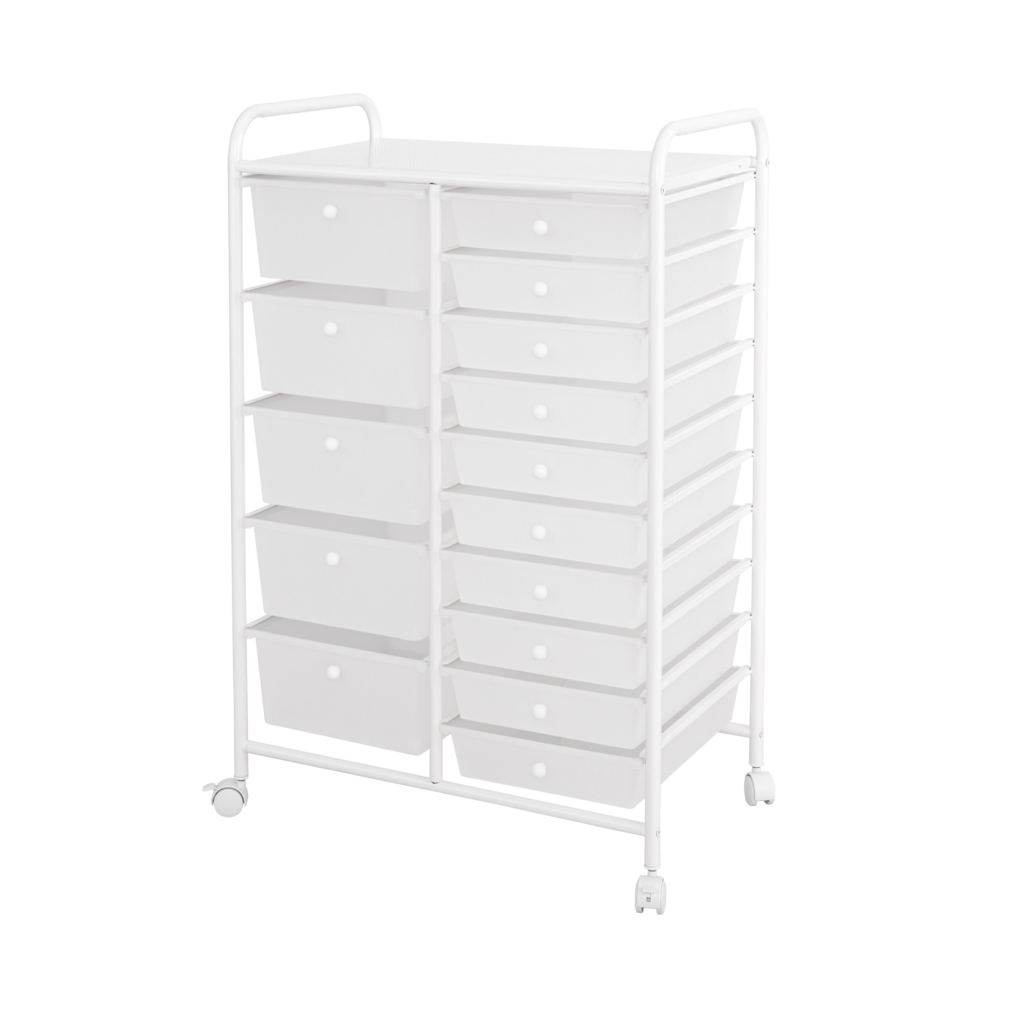 White 15-Drawer Rolling Organizer Cart with Steel Frame