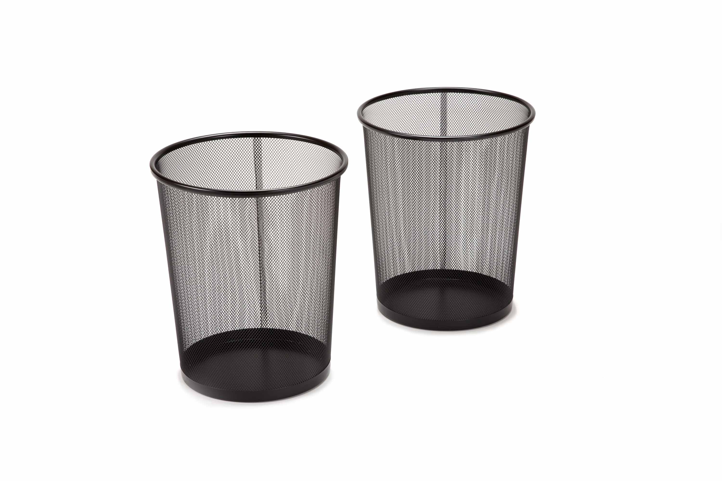 Black Steel Mesh Round Office Trash Can Set