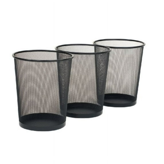 Seville Classics 3-Pack Round Mesh Wastebasket Recycling Bin, 6 Gal, 12" Diameter Top x 14" H, Black