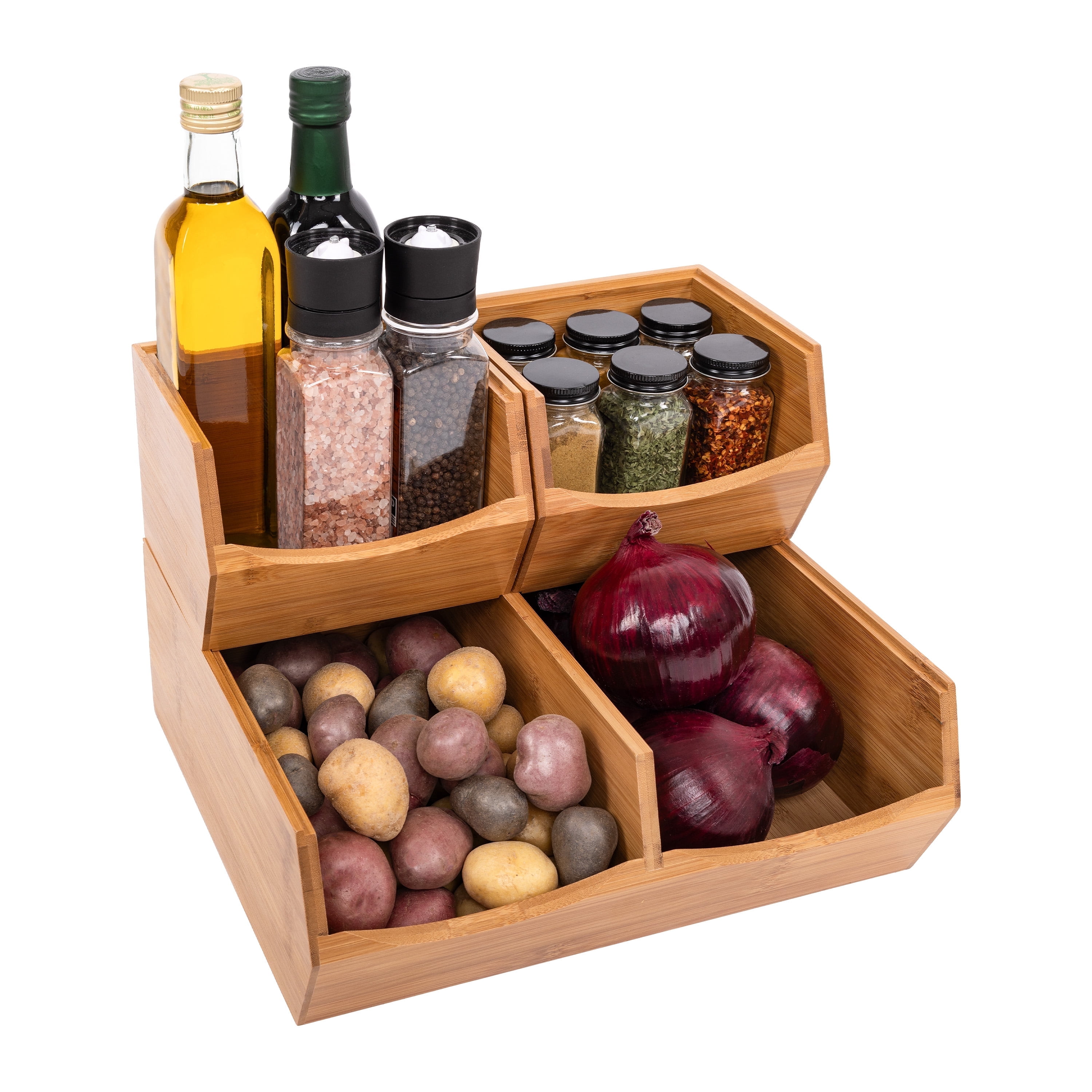 Seville Classics 3-Piece Stackable Bamboo Bin Organizer Set, Small