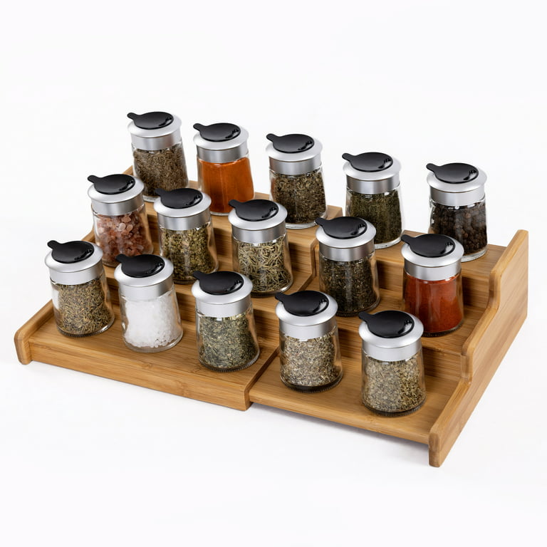 Set of 2 Bamboo Spice Rack 3Tier Wood Expandable Cabinet Organizer