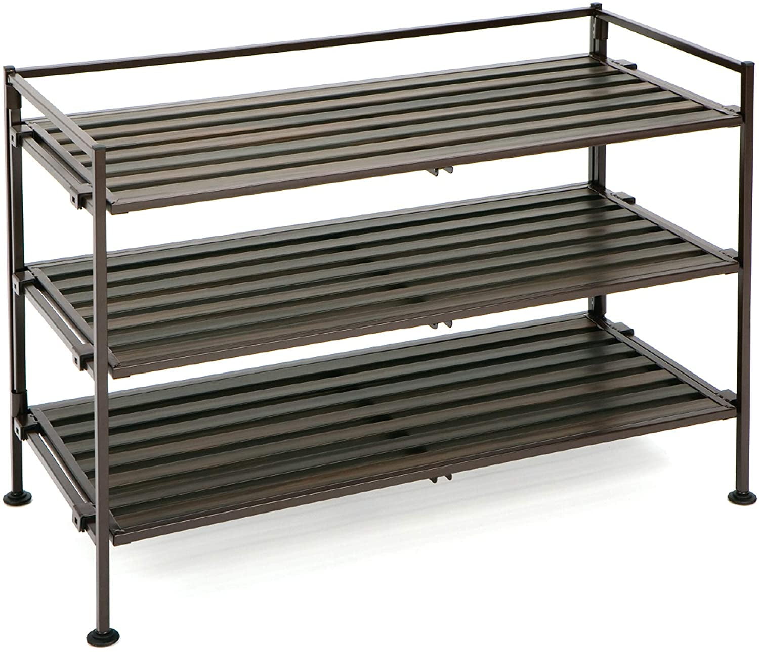 Seville Classics 3-Tier Stackable 12-Pair Shoe Rack Wood Resin