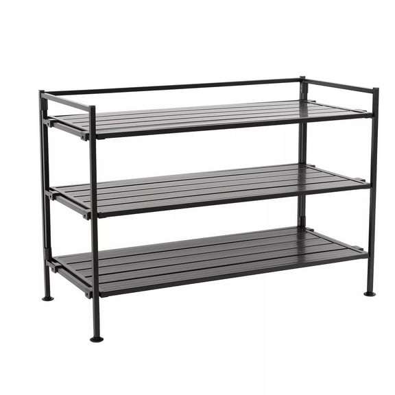 Seville Classics 3-Tier Stackable Interlock 12-Pair Resin Slat Sturdy Metal Frame Shoe Storage Rack Organizer, Espresso Slat