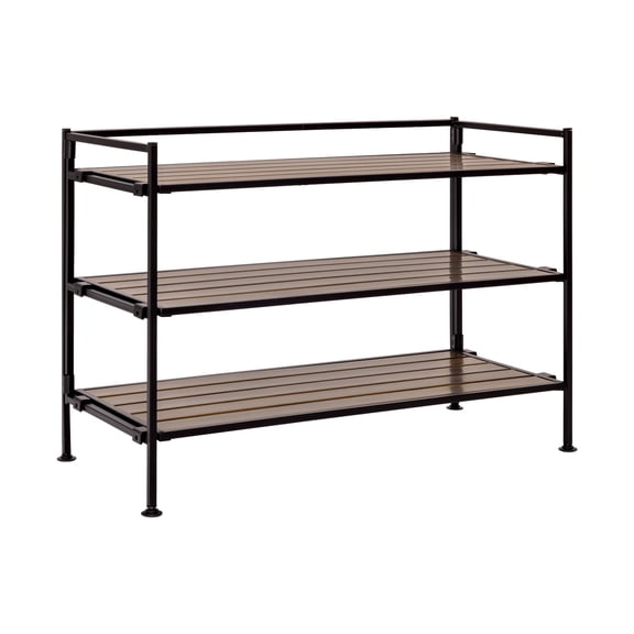 Seville Classics 3-Tier Stackable Interlock 12-Pair Resin Slat Sturdy Metal Frame Shoe Storage Rack Organizer, Walnut