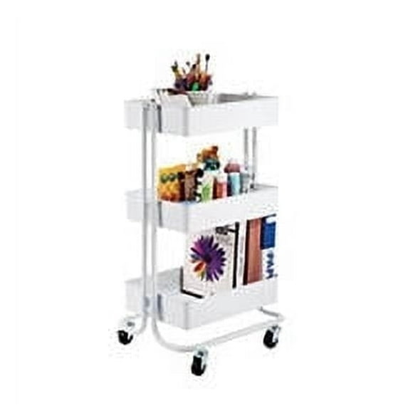 Seville Classics 3-Tier Steel Bin Trolley Cart - White