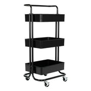 Seville Classics 3-Tier Steel Cart with Handle, Black