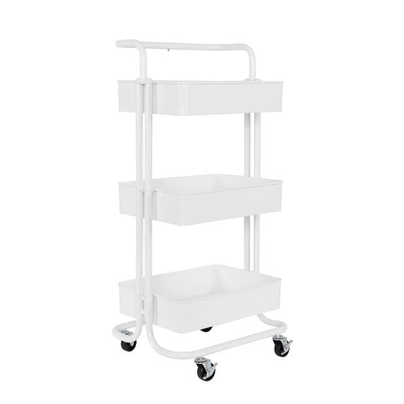 Seville Classics 3-Tier Steel Cart with Handle, White