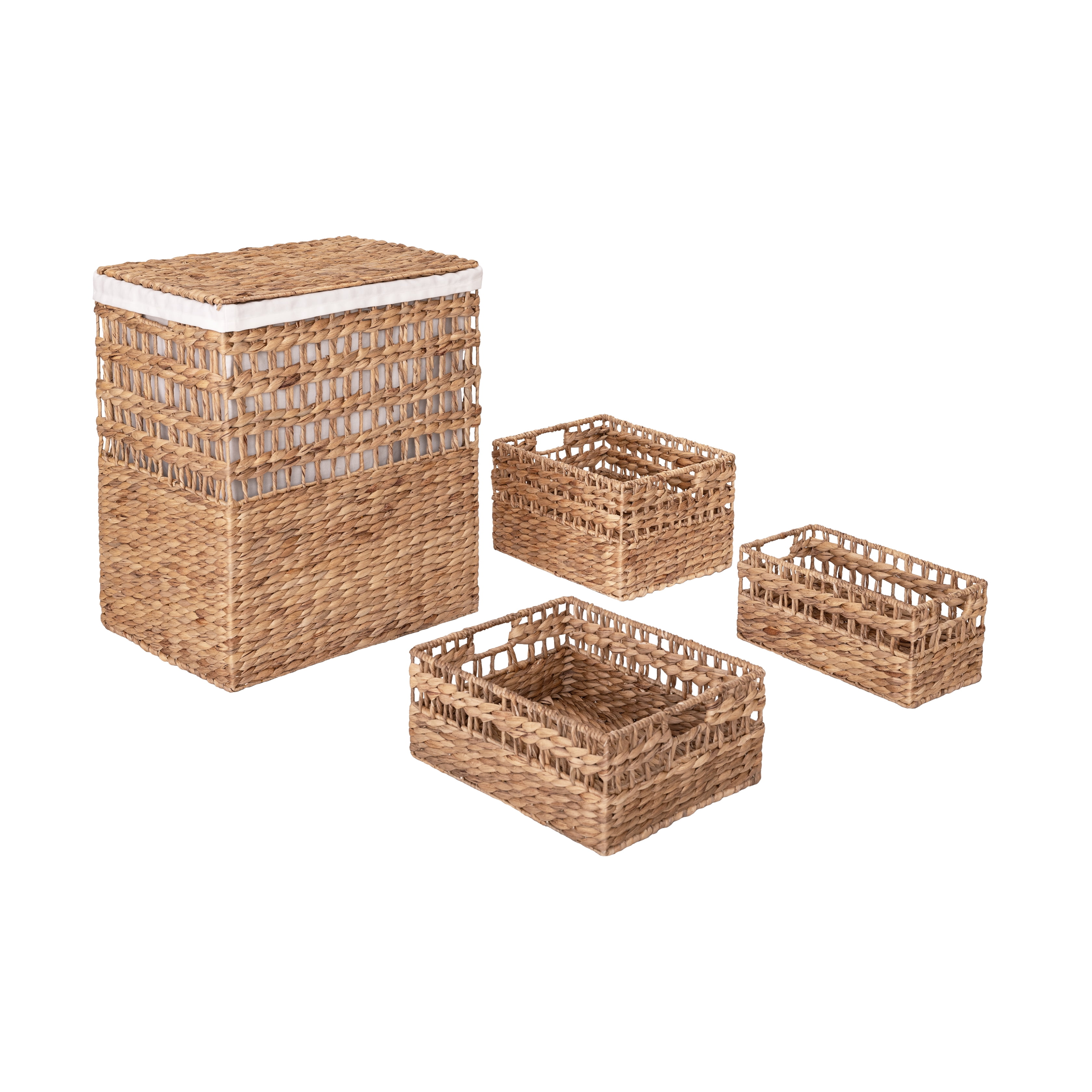 Natural Water Hyacinth Handwoven Lidded Hamper Set