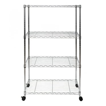 Seville Classics 4-Tier Steel Wire Shelving with Wheels, 30" W x 14" D x 48" H, Chrome