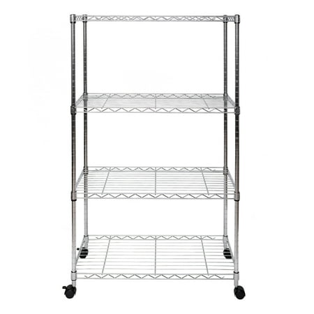 Seville Classics 4-Tier Steel Wire Shelving with Wheels, 30" W x 14" D x 48" H, Chrome
