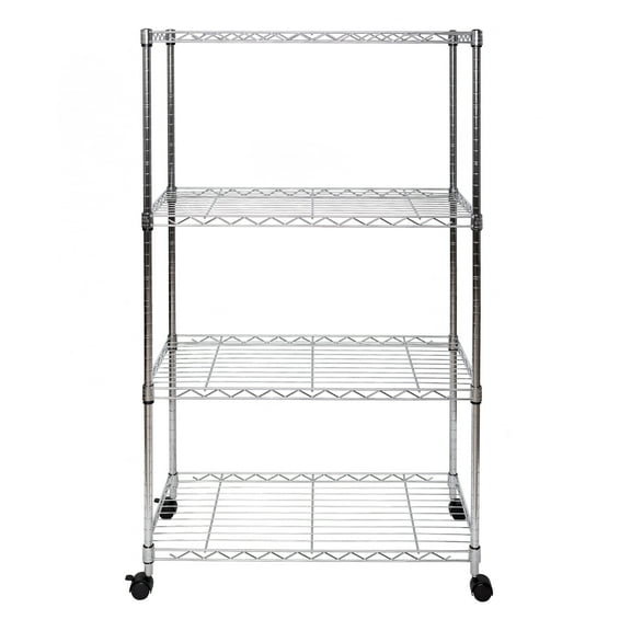 Seville Classics 4-Tier Steel Wire Shelving with Wheels, 30" W x 14" D x 48" H, Chrome