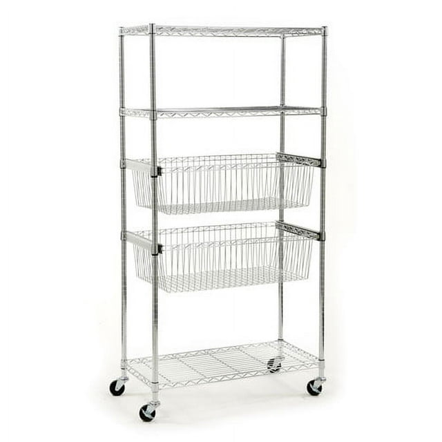 Seville Classics 5-Tier Steel Wire Shelving System with Pull-Out Bins, 18"L x 36"W x 71"H