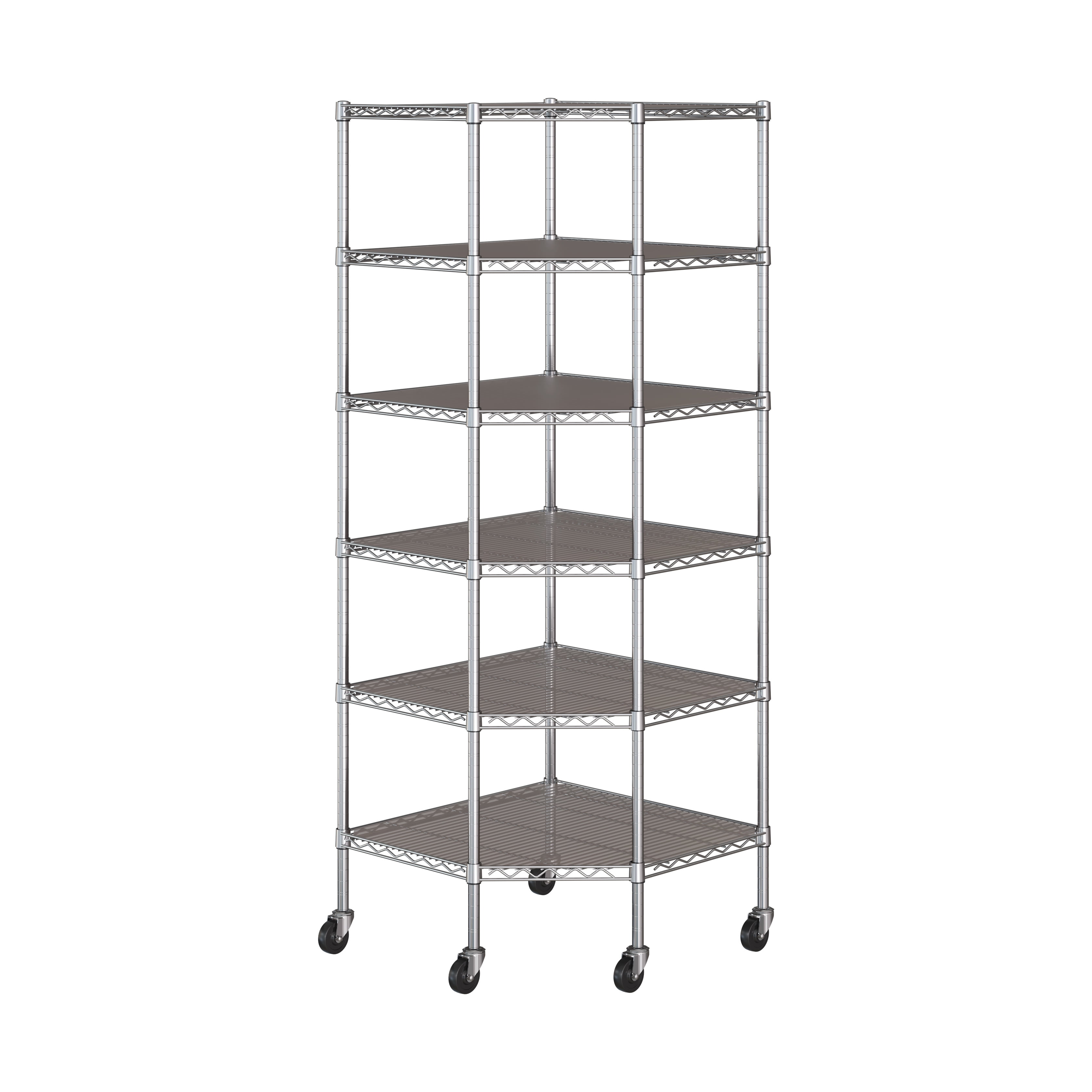 Chrome 6-Tier Steel Corner Shelving Unit with Wheels
