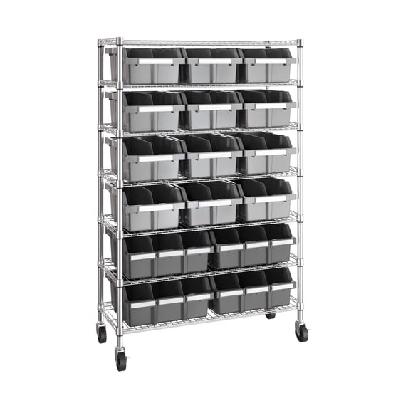 Seville Classics 7-Tier NSF 16-Bin Rack, 36" W x 14" D x 56" H, Gray