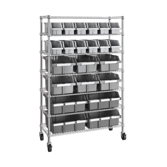 Seville Classics 7-Tier NSF 21-Bin Rack, 36" W x 14" D x 56" H, Gray
