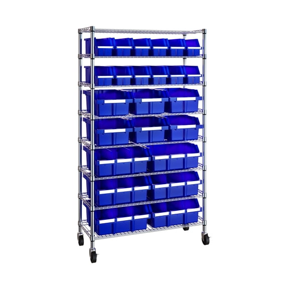 Seville Classics 8-Tier NSF 24-Bin Rack, 36" W x 14.25" D x 63.5" H, Blue