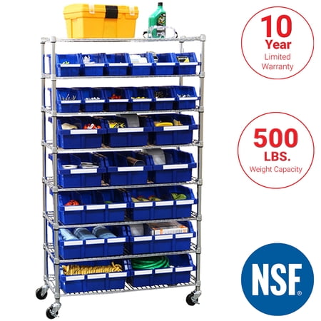 Seville Classics 8-Tier NSF 24-Bin Rack, 36" W x 14.25" D x 63.5" H, Blue