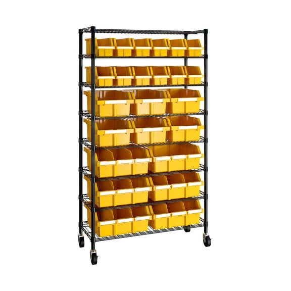 Seville Classics 8-Tier NSF 24-Bin Rack, 36" W x 14.25" D x 63.5" H, Yellow