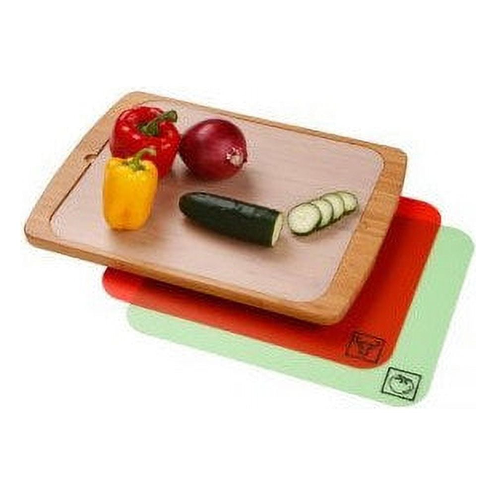 Bamboo Cutting Board with 7 Color-Coded Cutting Mats with Food Icons Set by  Seville Classics 