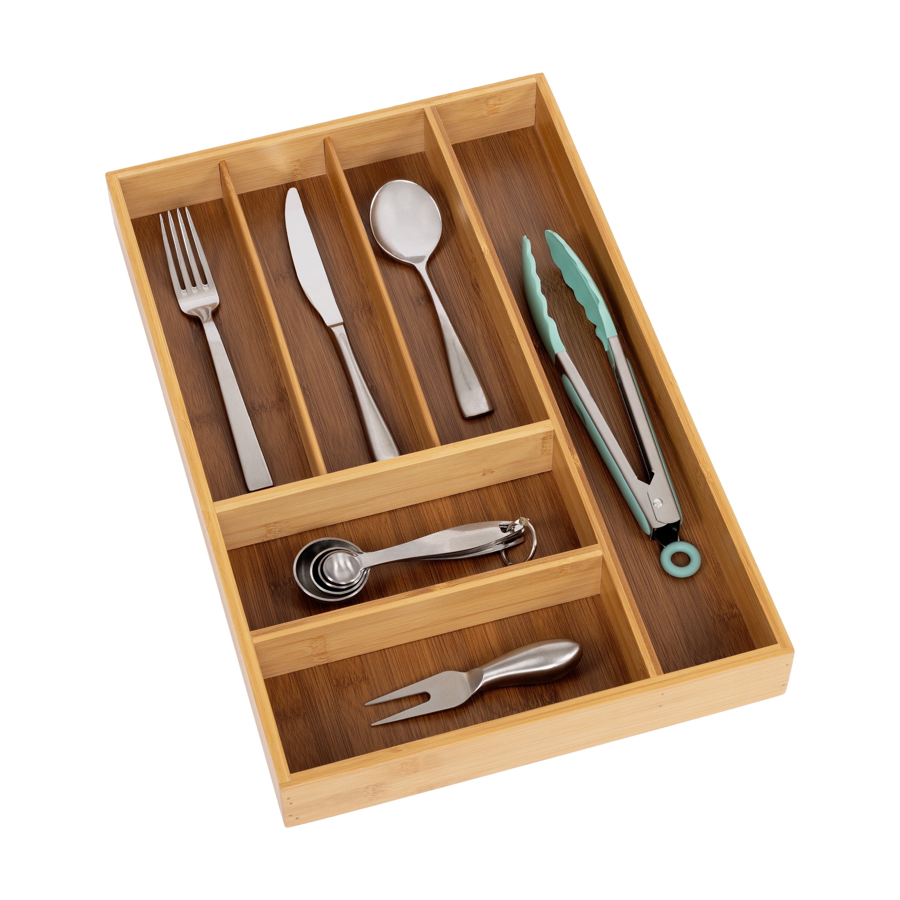 Seville Classics Bamboo Eco-Conscious Organizer Tray for Office, Kitchen Counter, Pantry, Makeup Utensils, Flatware, Silverware, Cutlery, Pens