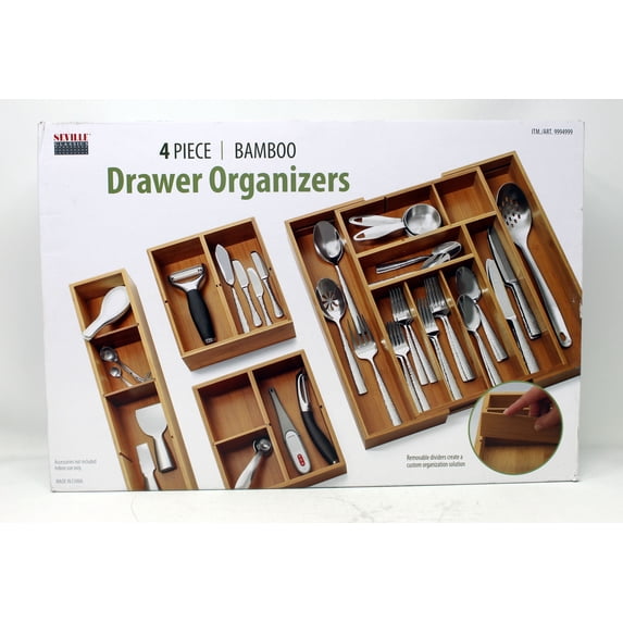 Seville Classics 4-Piece Bamboo Expandable Drawer Organizer and Box Set