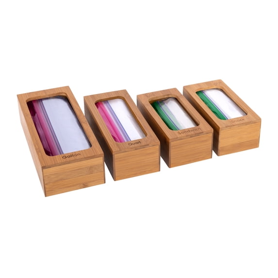 Seville Classics Bamboo Organizer Storage Bins, 4-Piece Set for Kitchen, Office, and Closet
