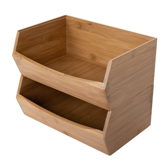 Seville Classics Bamboo Wood Storage Bins Organizer Boxes, 2 Piece Stackable Bin Set