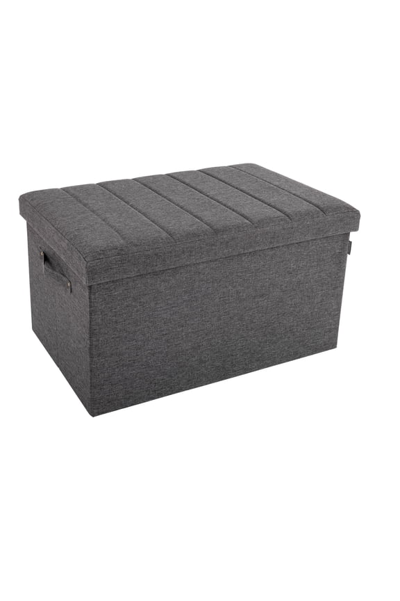 Channel Tufted Storage Trunk with Handles, Modern Gray