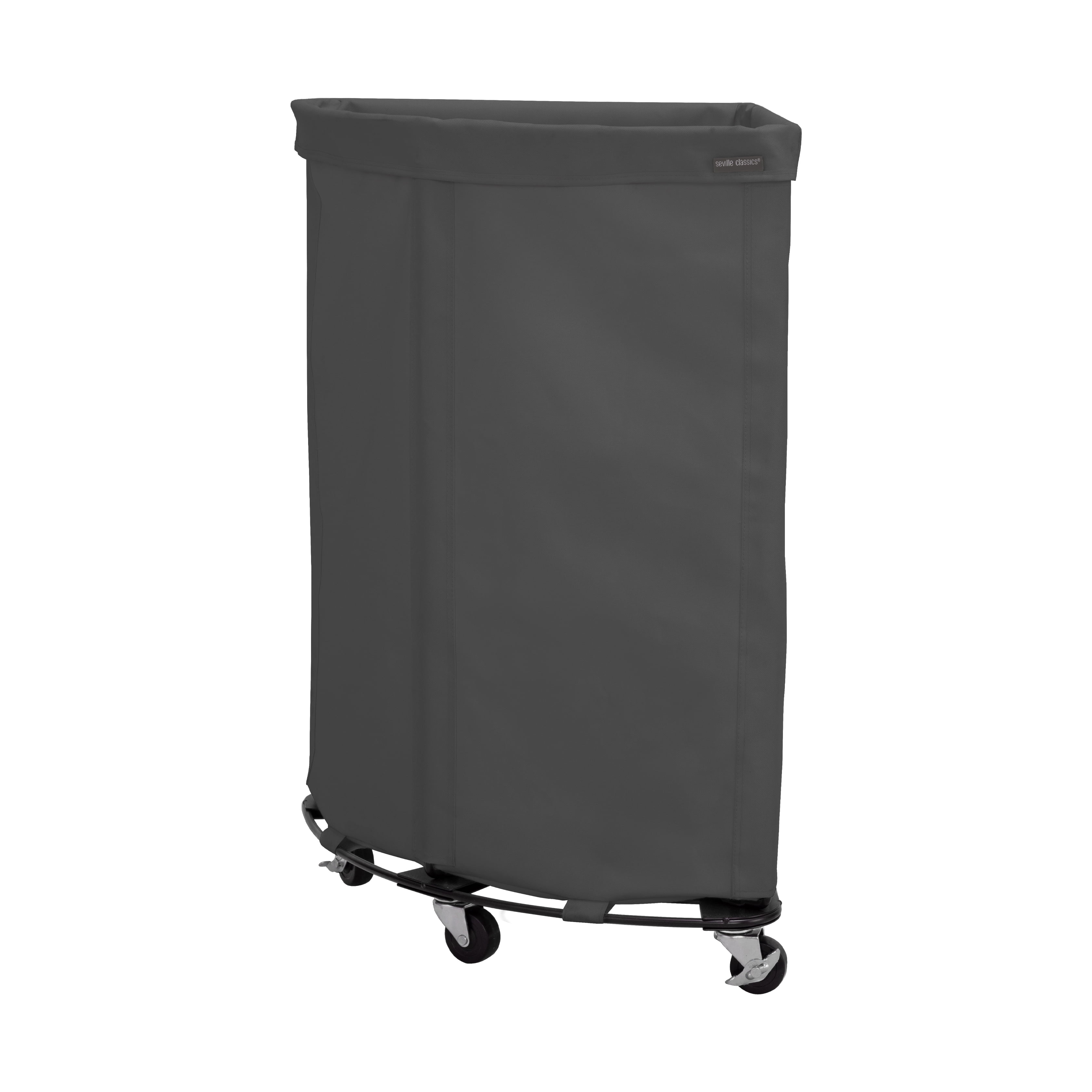 Seville Classics Corner Heavy Duty Rolling Steel Frame Laundry Hamper Canvas Cart Bin, w/ Wheels for Hotel, Home, Closet, Bedroom, Gray, 24" W x 17.7" D
