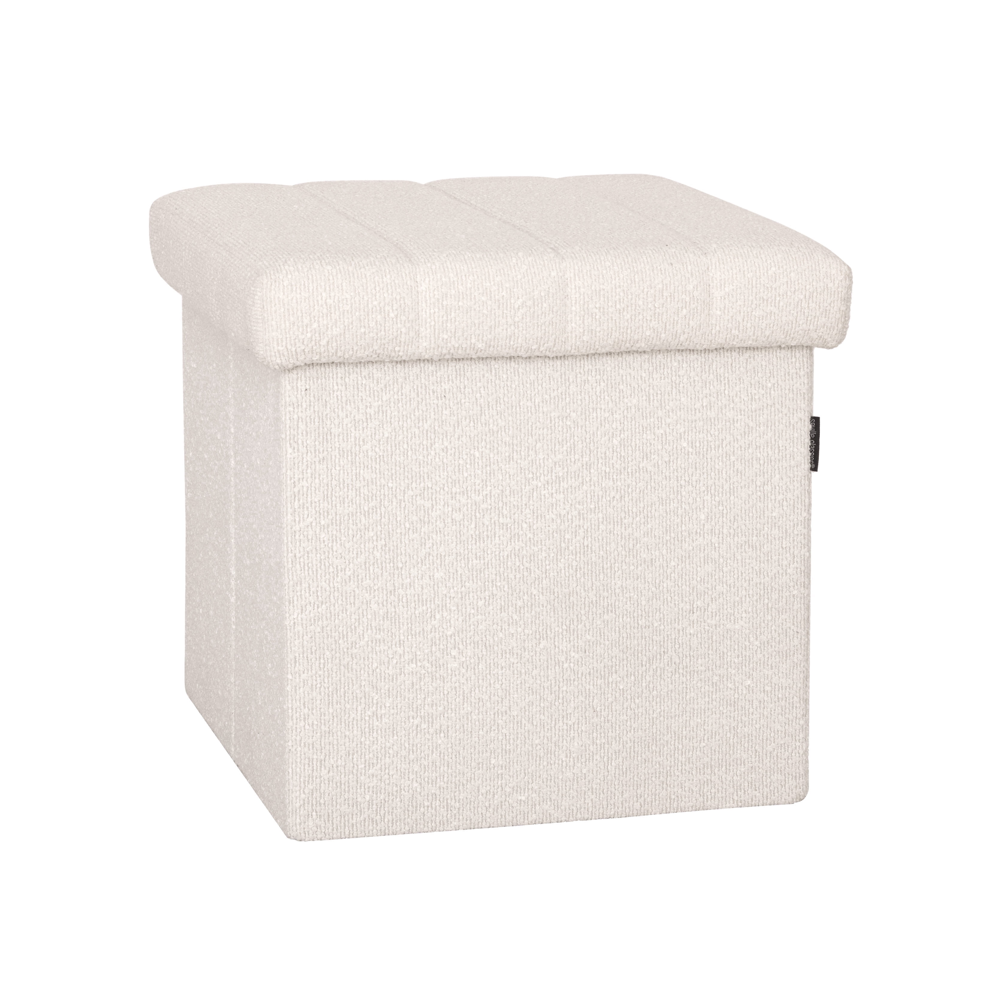 Seville Classics Cushioned Fabric Ottoman Hidden Storage Chest Footrest Chair for Bedroom, Dorm, Loft, Living Room, Entryway, Hallway, White Boucle, 15.7" Cube