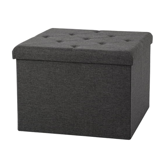 Seville Classics Cushioned Fabric Ottoman Hidden Storage Chest Footrest Chair, Padded Seat for Bedroom, Dorm, Loft, Living Room, Entryway, Hallway, Modern Gray, 25" XL Square with Tray