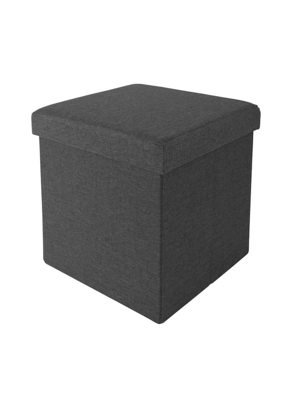 Seville Classics Cushioned Fabric Ottoman Hidden Storage Chest Footrest Chair, Padded Seat for Bedroom, Dorm, Loft, Living Room, Entryway, Hallway, Modern Gray, 15.7" Cube