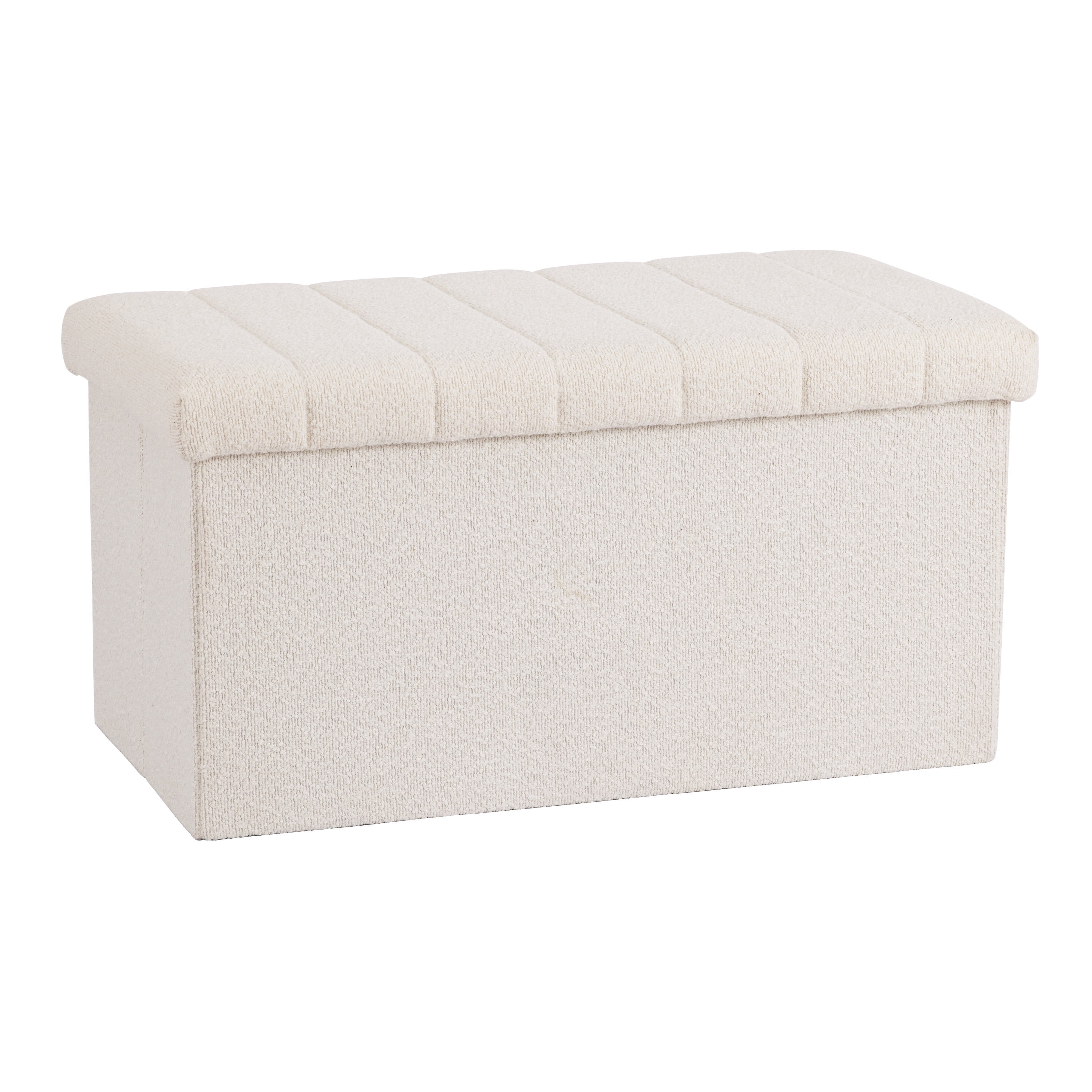 Seville Classics Cushioned Fabric Ottoman Hidden Storage Chest Footrest Chair, Padded Seat for Bedroom, Dorm, Loft, Living Room, Entryway, Hallway, White Boucle, 30" Bench