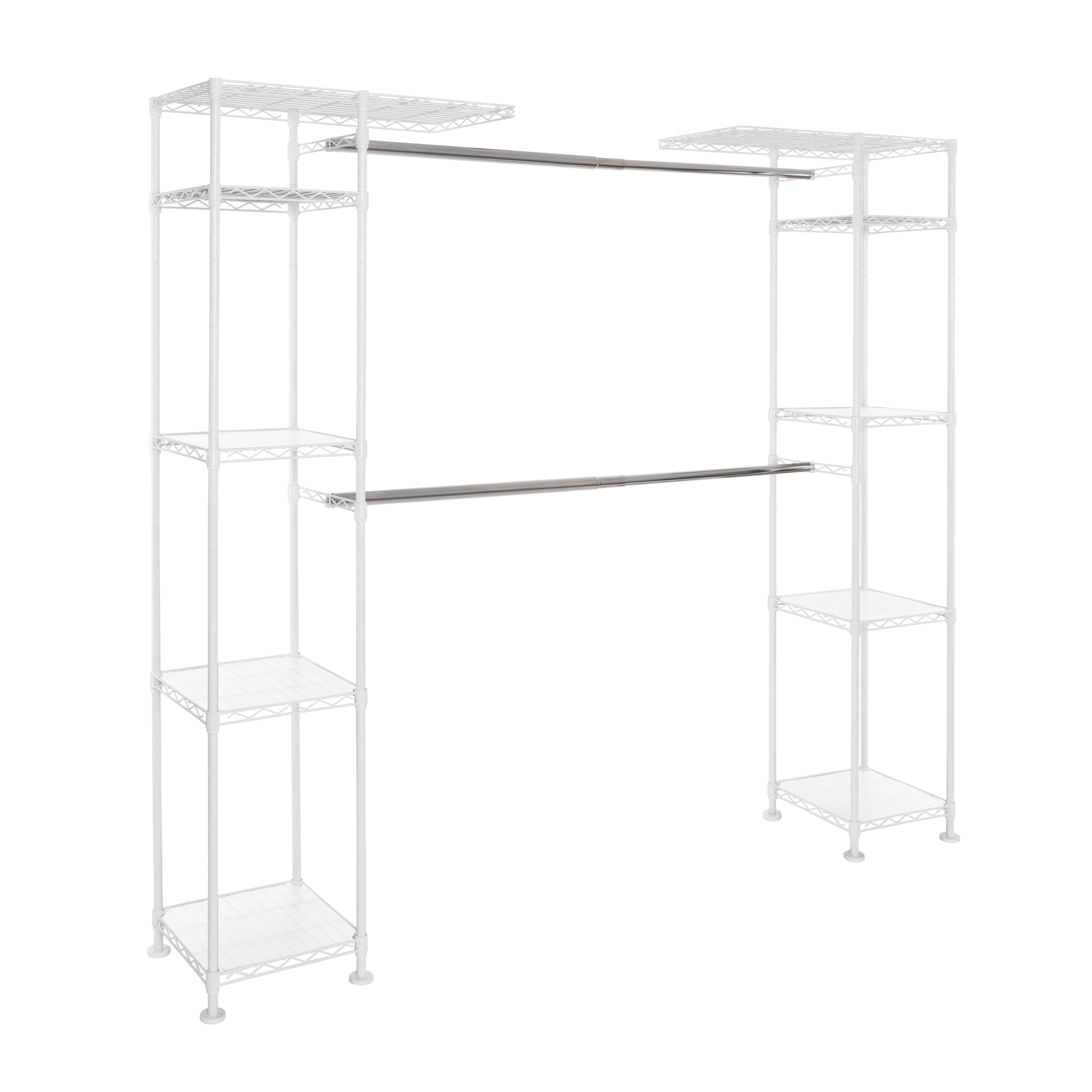 White Expandable Steel Closet Organizer System with Adjustable Shelves